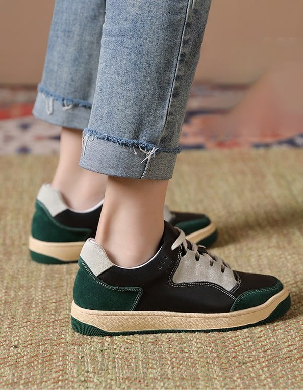 Casual Lederen Damessneakers Met Bijpassende Kleuren