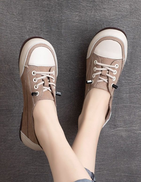 Casual Lederen Damessneakers Met Ronde Kop