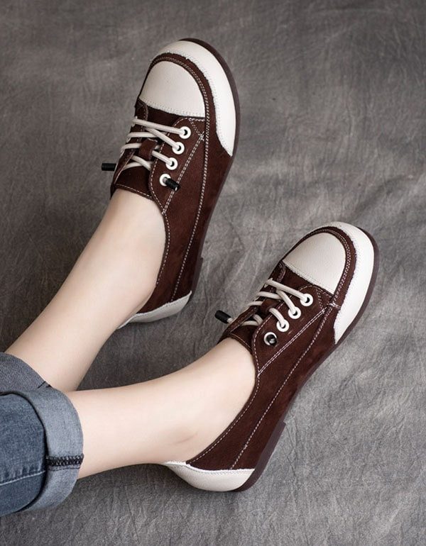 Casual Lederen Damessneakers Met Ronde Kop