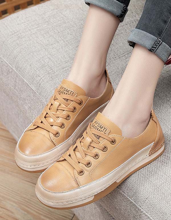 Casual Leren Sneakers Met Veters Voor Dames