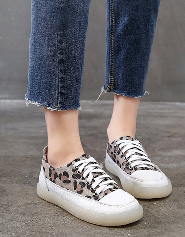 Casual Schoenen Van Canvas Voor Dames Met Luipaardprint