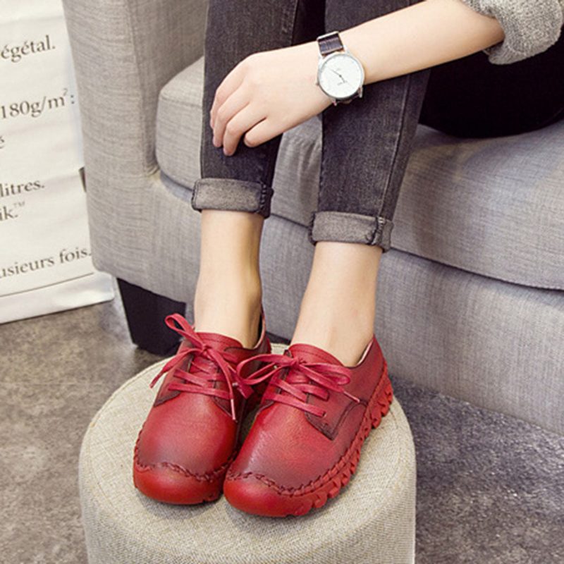 Leren Veterschoenen Voor Dames