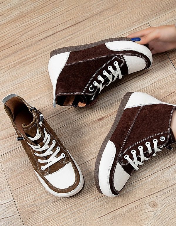 Non-slip Lederen Ronde Kop Katoenen Sneakers
