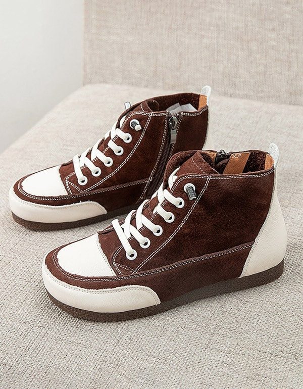 Non-slip Lederen Ronde Kop Katoenen Sneakers