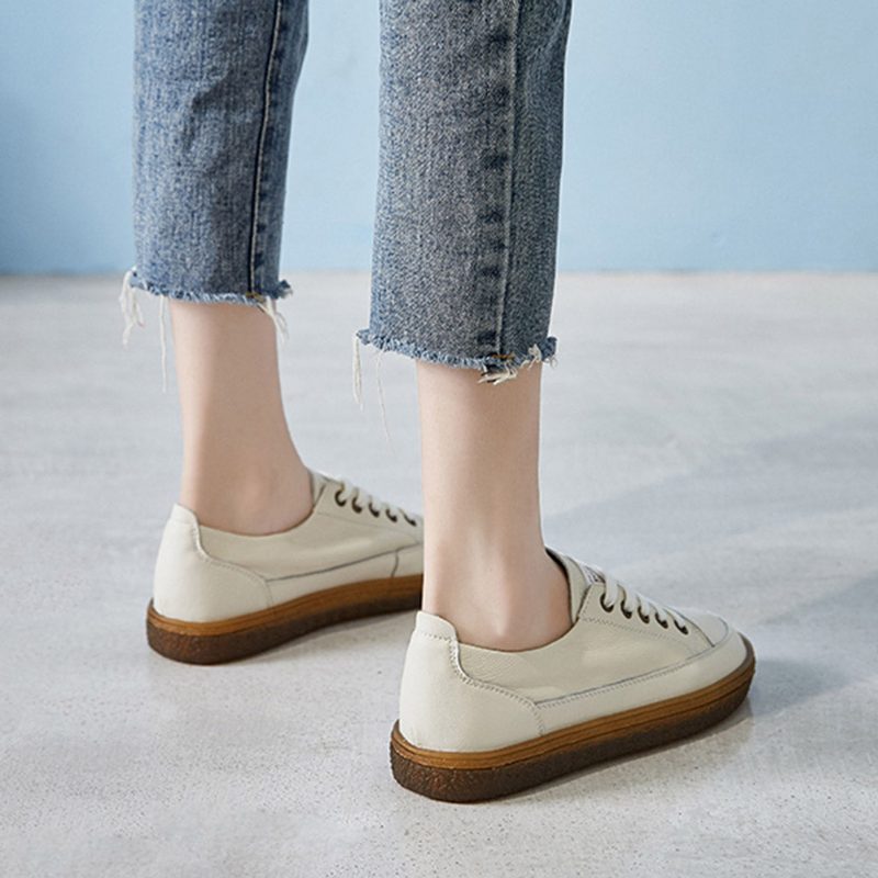 Retro Lederen Veterschoenen Voor Dames
