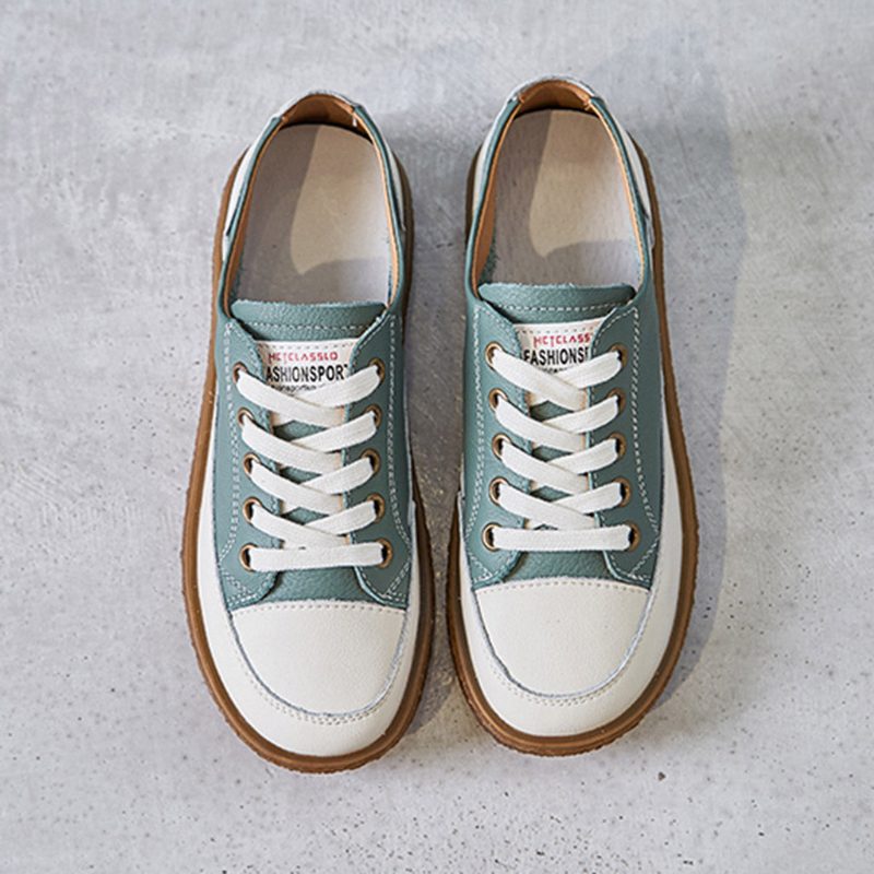 Retro Lederen Veterschoenen Voor Dames