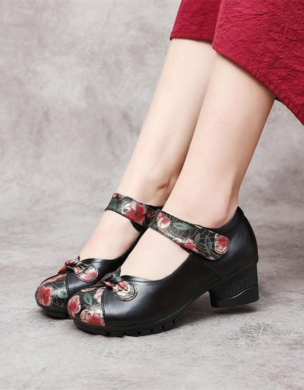 Etnische Retro Leren Bedrukte Chunky Schoenen