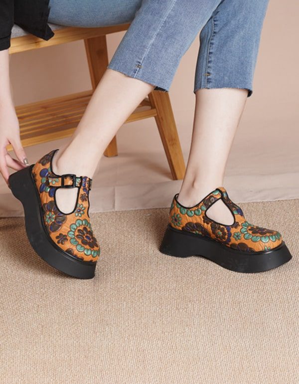Plateauzolen Met Ronde Kop In Etnische Stijl Bedrukte Schoenen