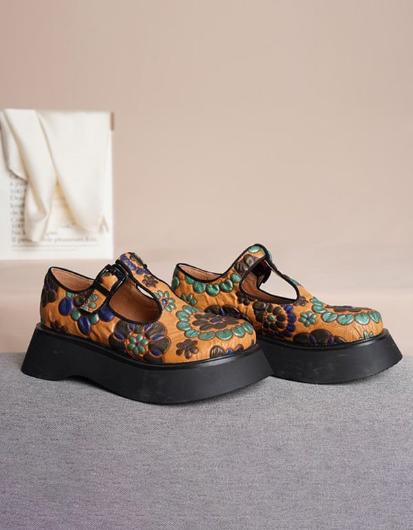 Plateauzolen Met Ronde Kop In Etnische Stijl Bedrukte Schoenen