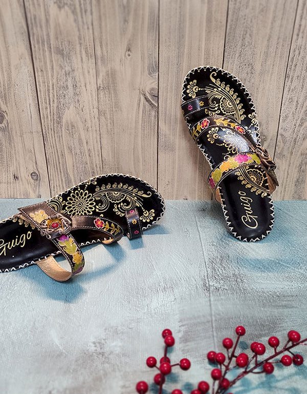 Slippers Koeienhuid Etnische Schoenen Handgemaakt Bloemen
