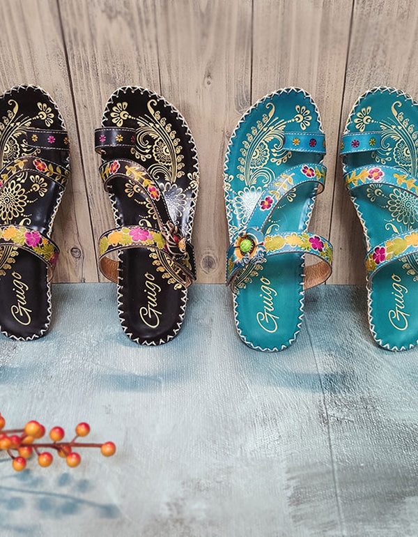 Slippers Koeienhuid Etnische Schoenen Handgemaakt Bloemen