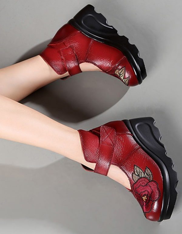 Wedge Heels Etnische Stijl Geborduurde Schoenen