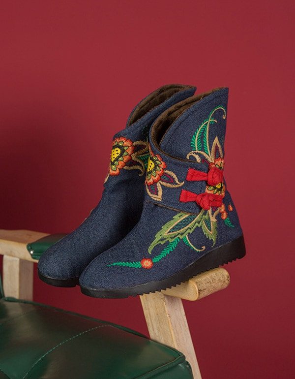 Winter Pluche Borduurlaarzen Etnische Stijl