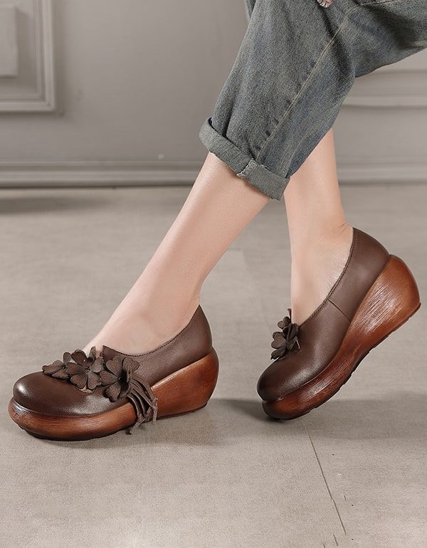 Bloem Handgemaakte Lederen Schoenen Etnische Damesschoenen