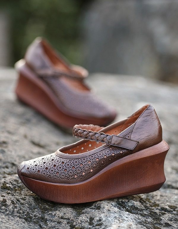 Gesneden Holle Vintage Elegante Wedge Sandalen