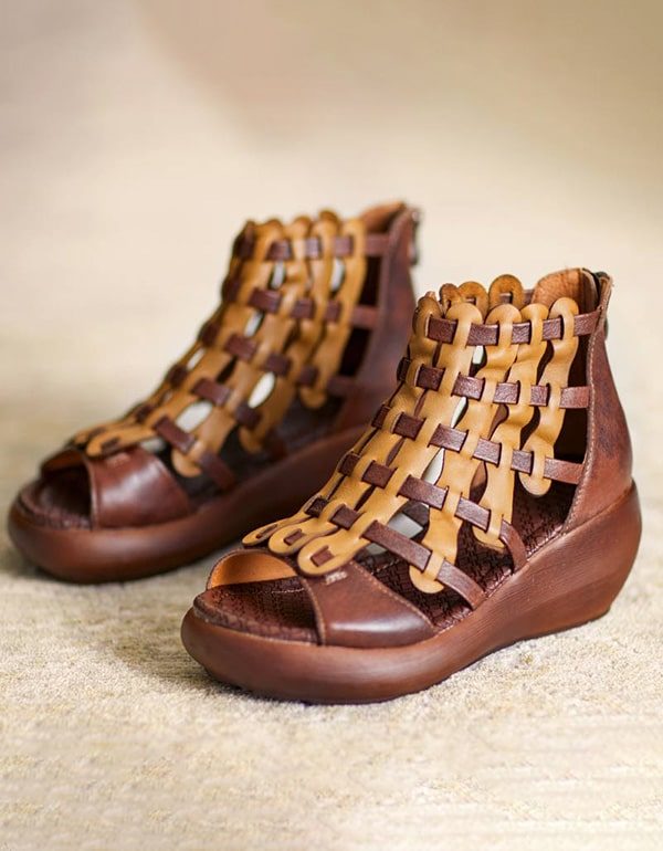 Handgemaakte Geweven Retro Lederen Sandalen