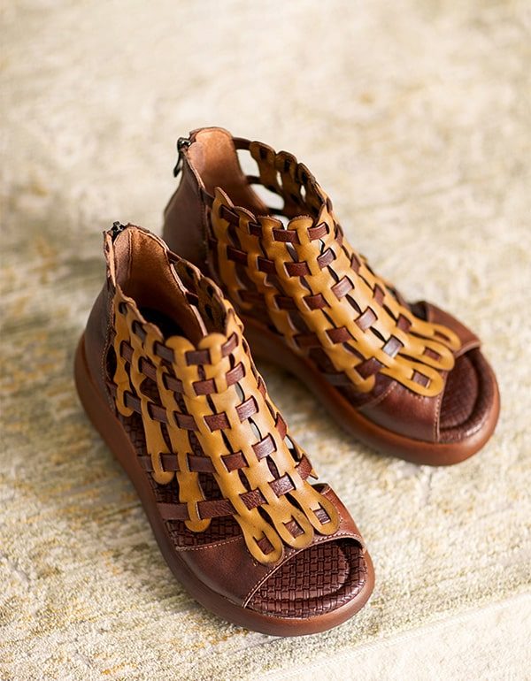Handgemaakte Geweven Retro Lederen Sandalen