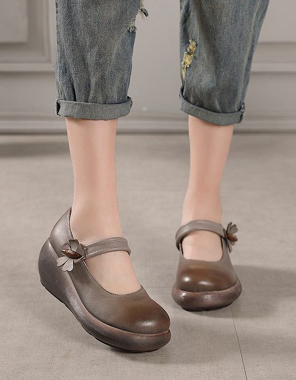 Handgemaakte Retro Lederen Comfortabele Sleehak Sandalen