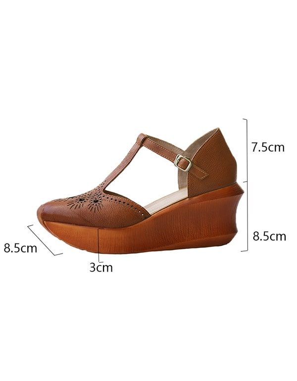 Handgemaakte Zomer T-strap Wedge Sandalen