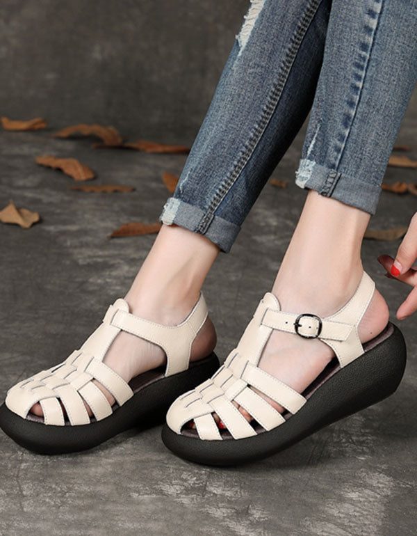 Leren Retro Romeins Geweven Sandalen
