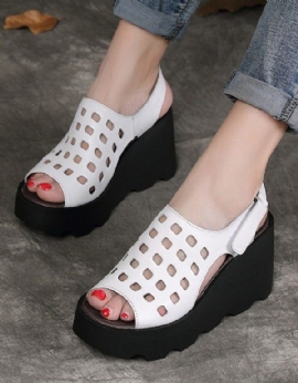 Leren Waterdichte Sandalen Met Vissenteen En Hoge Hakken