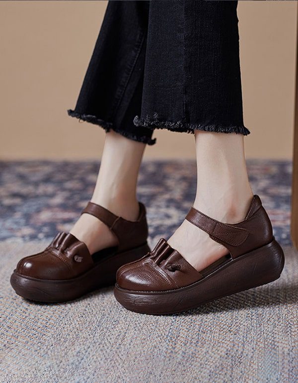 Retro Enkelbandje Sandalen Met Sleehak