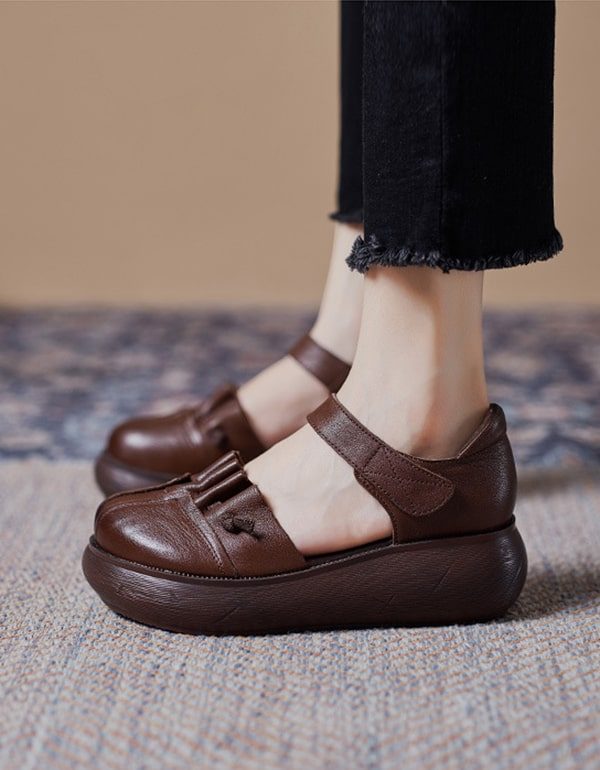 Retro Enkelbandje Sandalen Met Sleehak