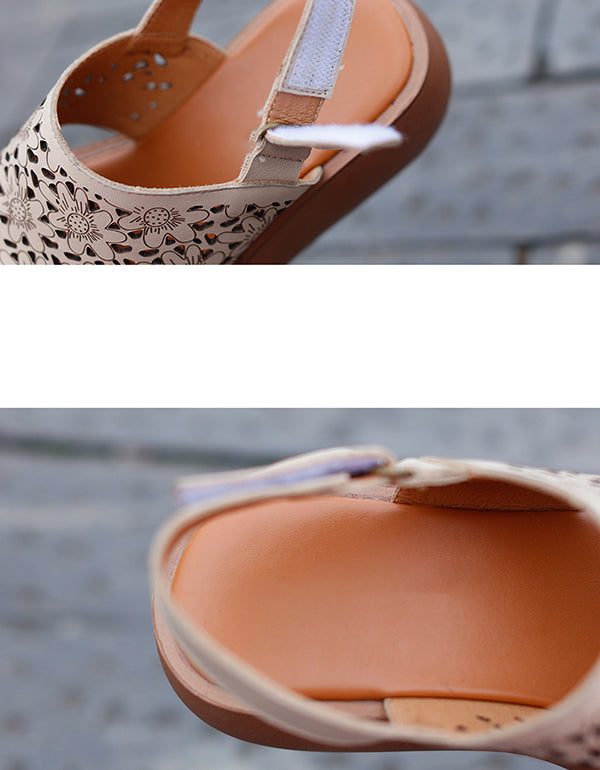 Retro Lederen Holle Sleehak Sandalen