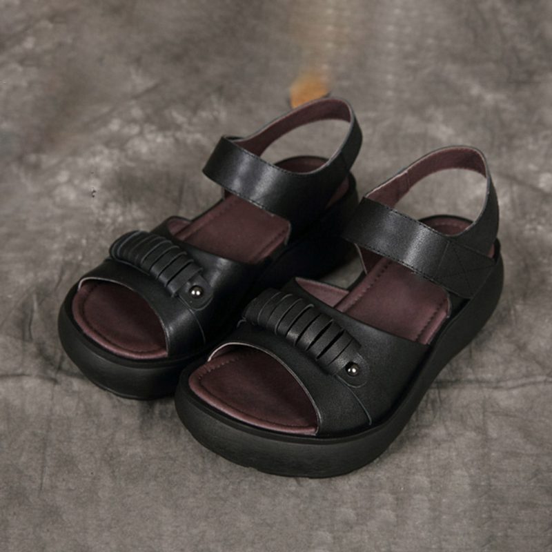 Retro Leren Dames Zomer Wedge Sandalen