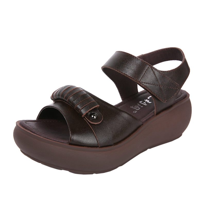 Retro Leren Dames Zomer Wedge Sandalen