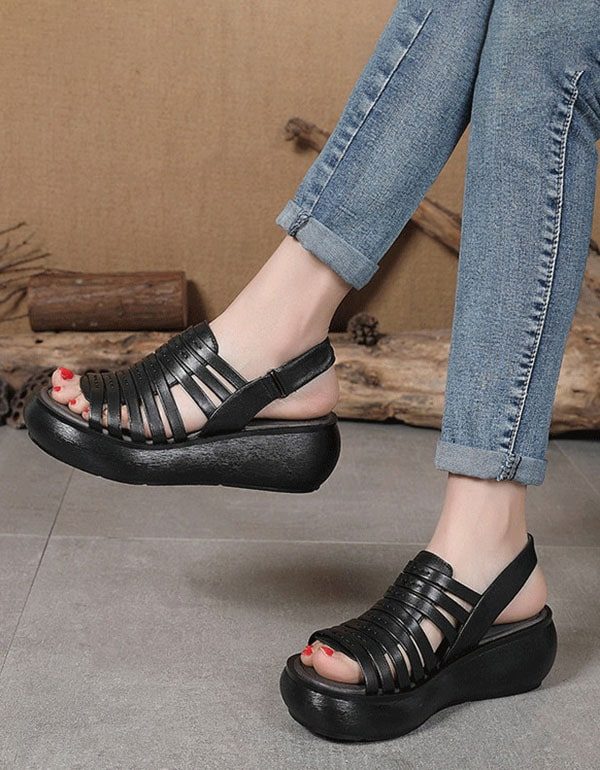 Retro Leren Zomer Kleurrijke Wedge Sandalen