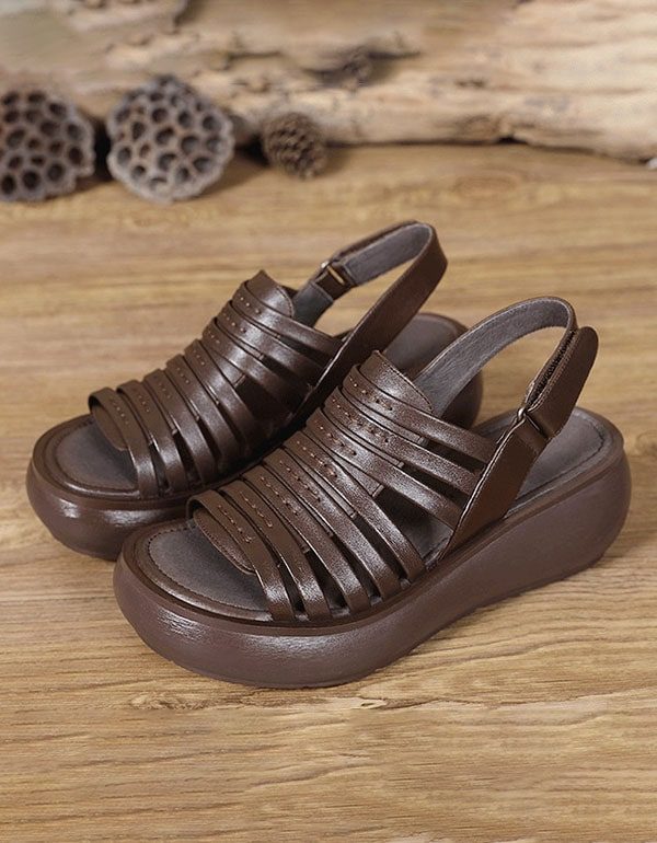 Retro Leren Zomer Kleurrijke Wedge Sandalen