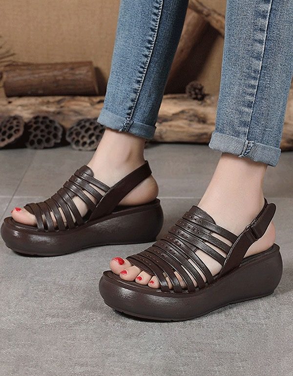 Retro Leren Zomer Kleurrijke Wedge Sandalen