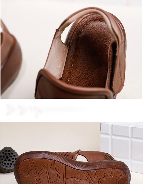 Retro Leren Zomer Sandalen Met Sleehak