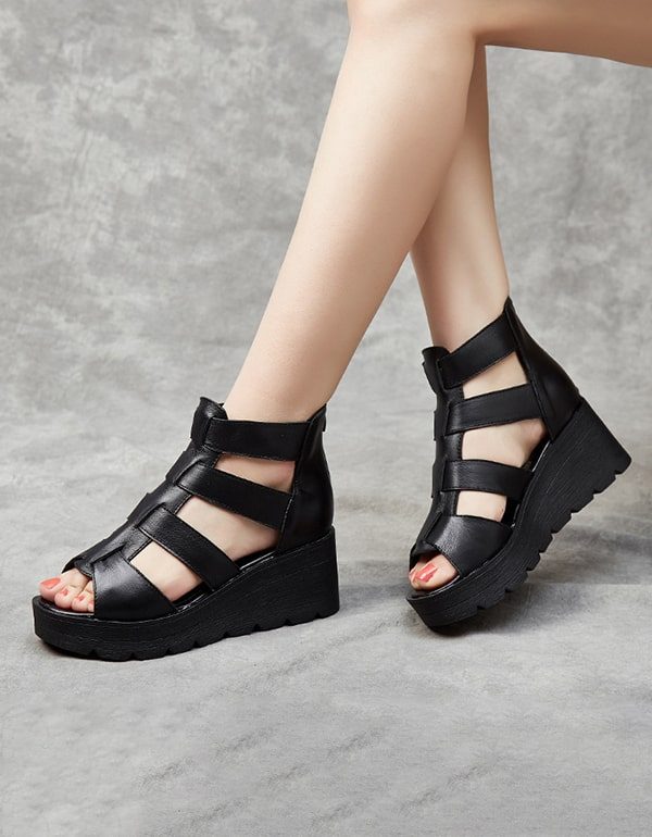 Rome Retro Wedge Sandalen Met Bandjes