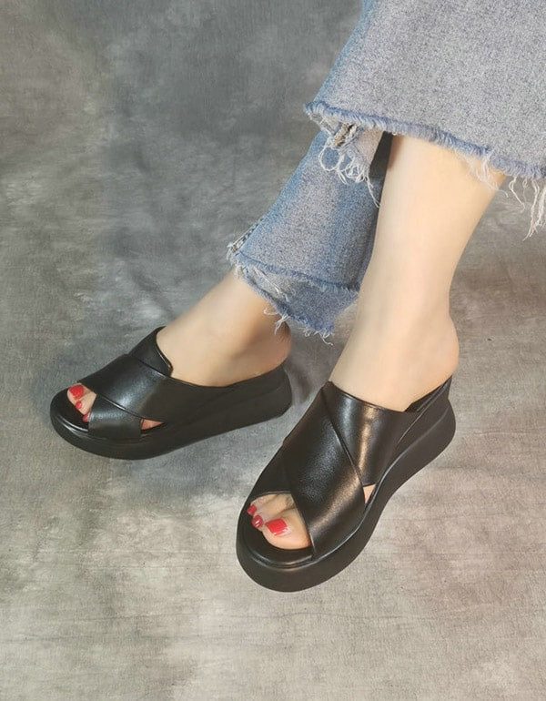 Wedge-slipper Met Gekruiste Bandjes Voor Dames