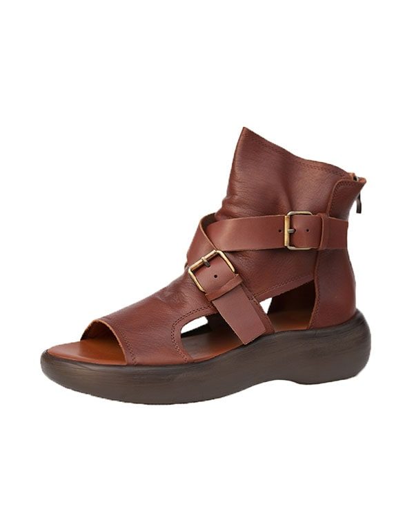 Zomer Enkel Retro Plateau Sandalen Met Uitsnijding