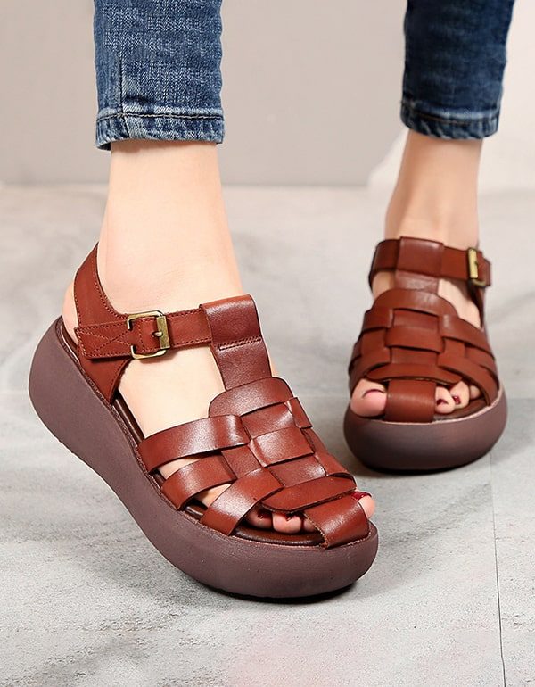 Zomer Geweven Retro Wedge Sandalen Slingback
