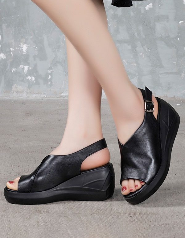 Zomer Lederen Open Teen Sleehak Sandalen