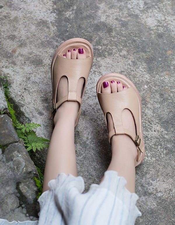 Zomer Leren Open Teen Mode Wedge Sandalen
