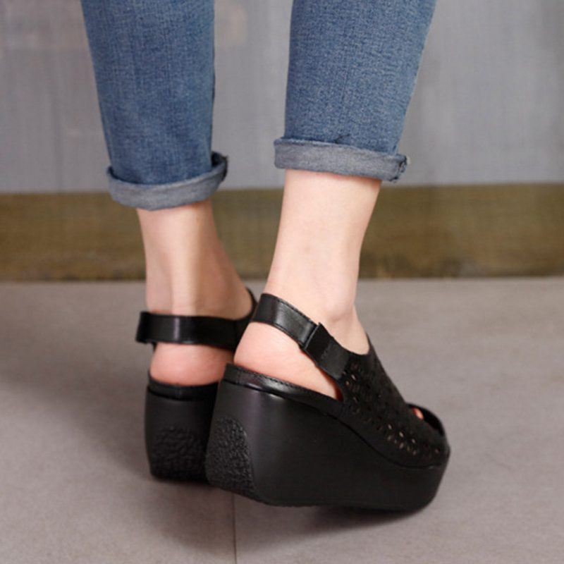 Zomer Platform Hollow Handgemaakte Velcro Sandalen