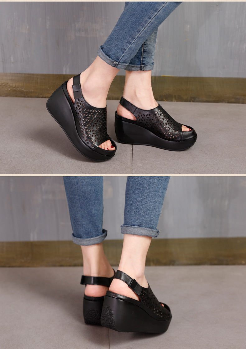 Zomer Platform Hollow Handgemaakte Velcro Sandalen