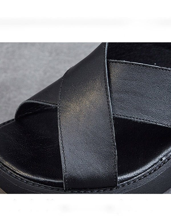 Zomer Retro Leren Slip-on Platform Sandalen