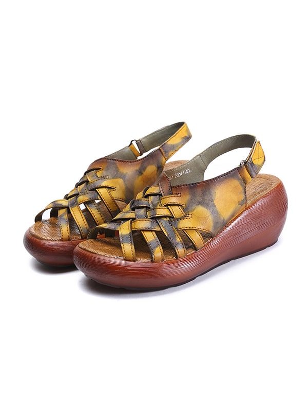 Zomer Wedge Retro Leren Sandalen Dames