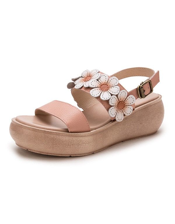Zomerbloem Leren Wedge Strandsandalen