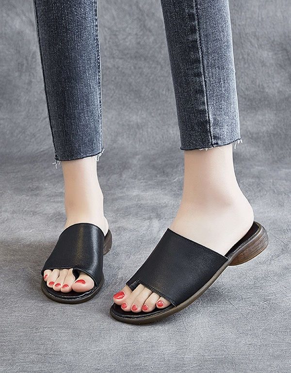 Comfortabele Zomer Lederen Pantoffels Slip Teen