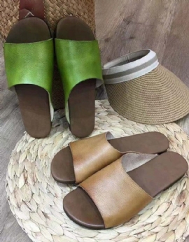 Handgemaakte Retro Pantoffels Voor Dames Olijfgroen