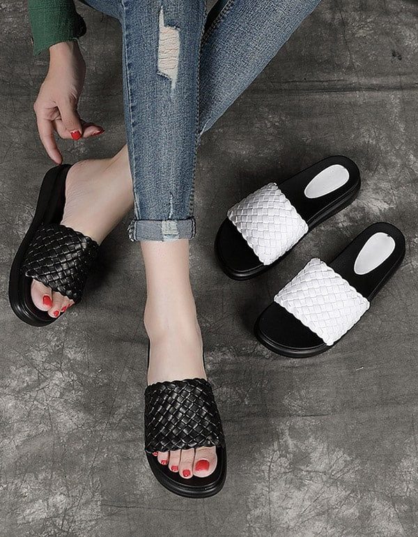 Leren Geweven Antislip Zomerstrandslippers