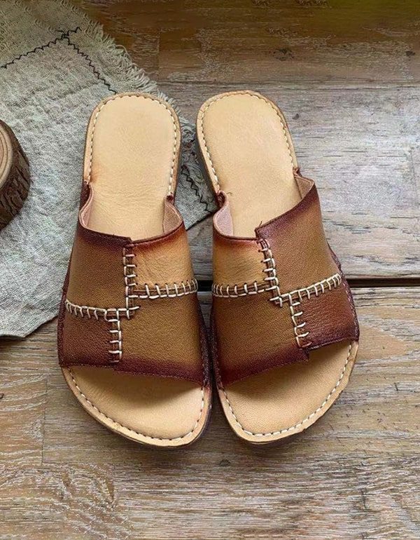 Leren Retro-slippers Voor Dames Met Kleurstiksels