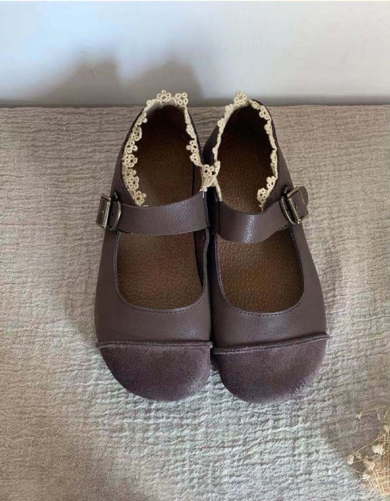 Handgemaakte Kanten Stiksels Retro Platte Schoenen Lente